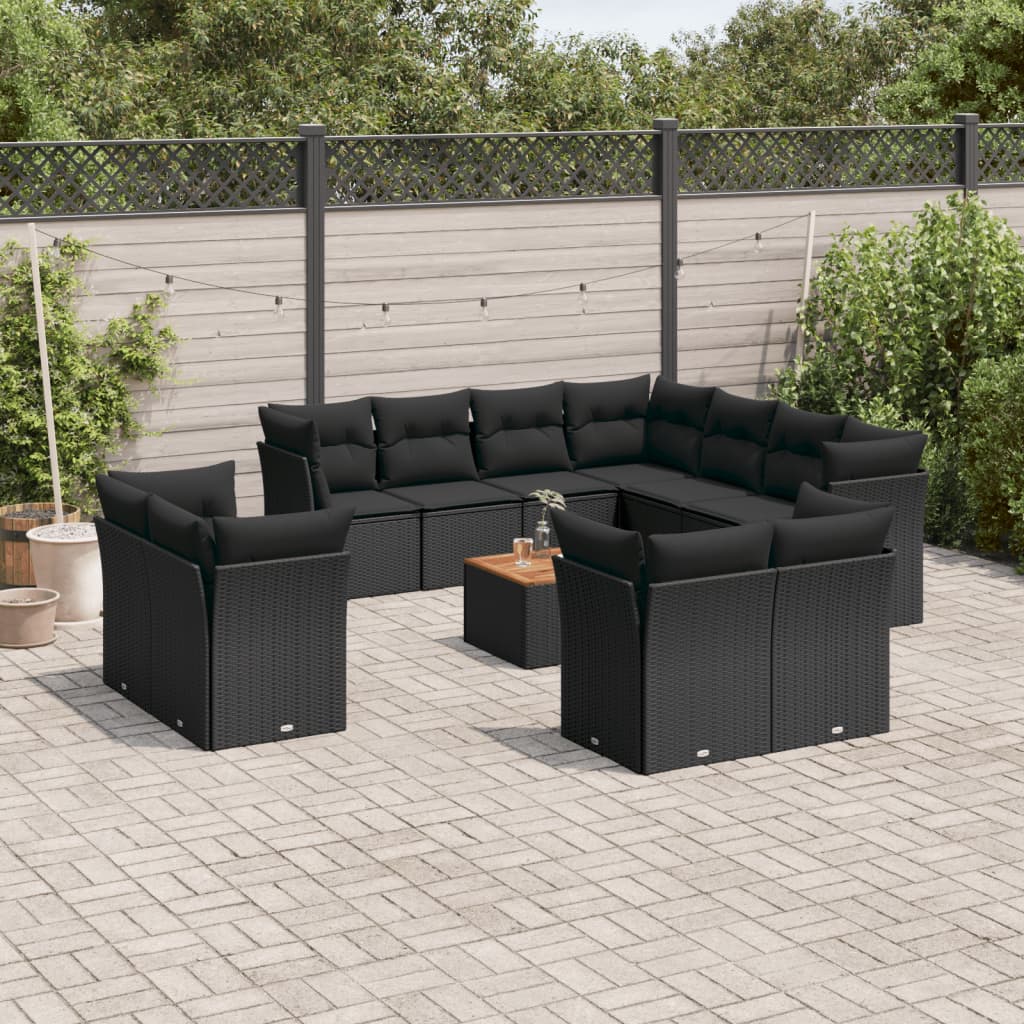Set Divani da Giardino 12 pz con Cuscini Nero in Polyrattan | homemem39