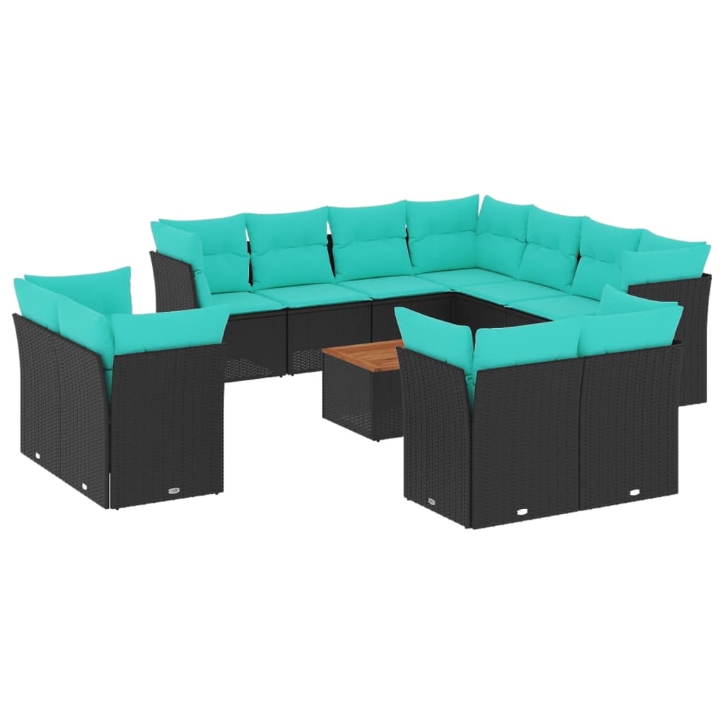 Set Divani da Giardino 12pz con Cuscini Nero in Polyrattan | homemem39