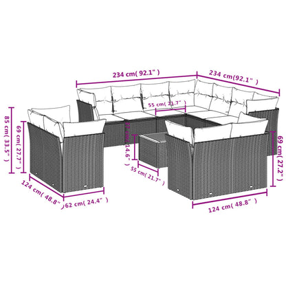 Set Divani da Giardino 12pz con Cuscini Nero in Polyrattan | homemem39