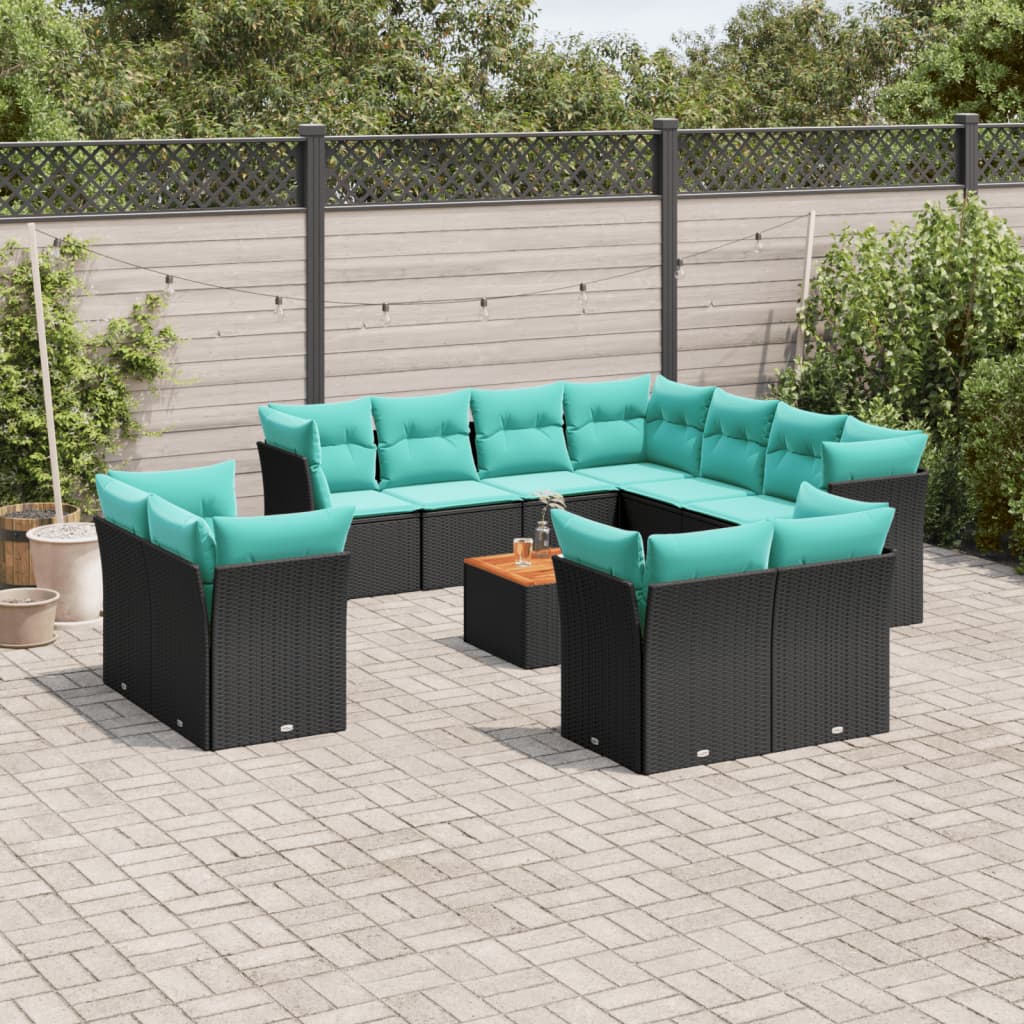 Set Divani da Giardino 12pz con Cuscini Nero in Polyrattan | homemem39