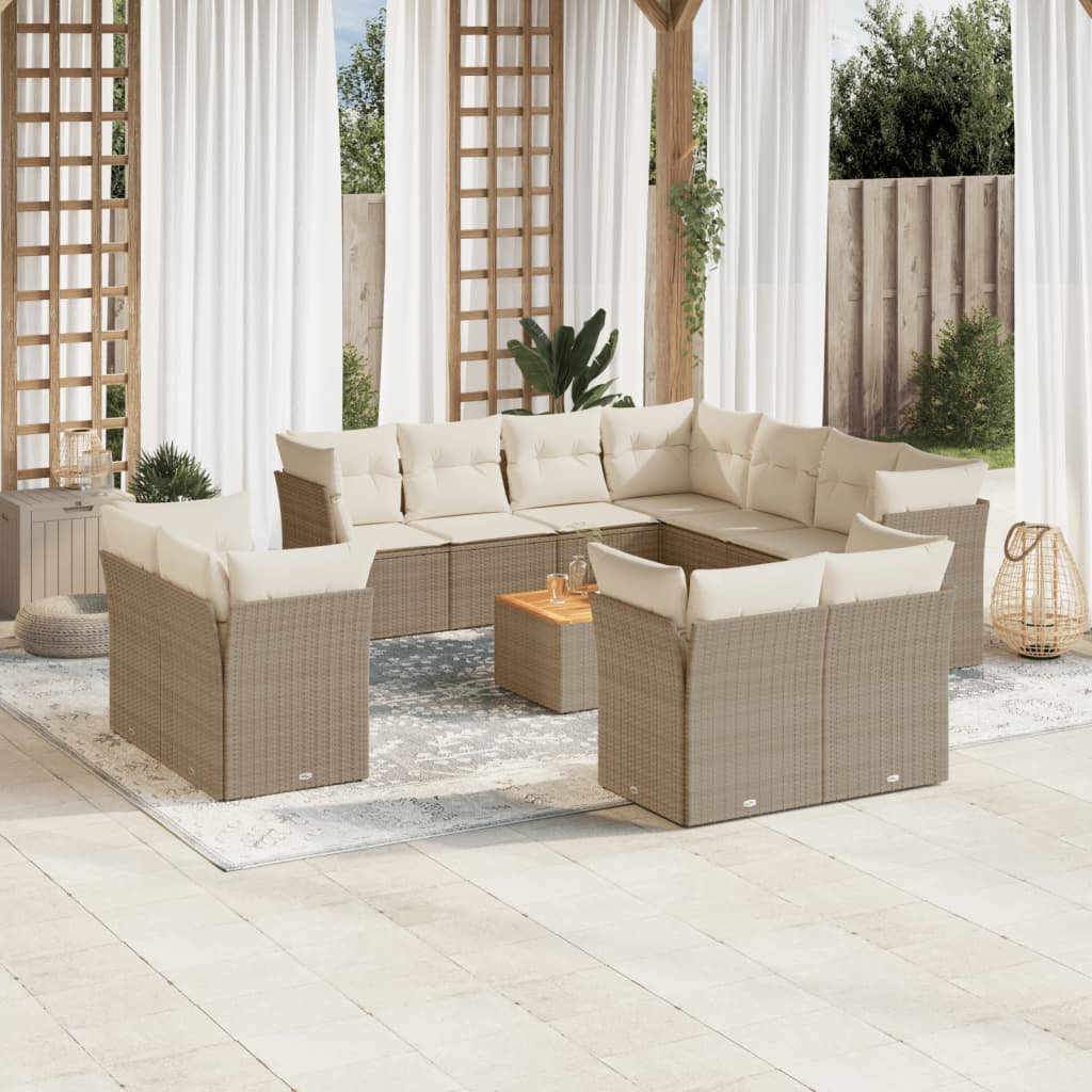 Set Divani da Giardino 12 pz con Cuscini Beige in Polyrattan | homemem39