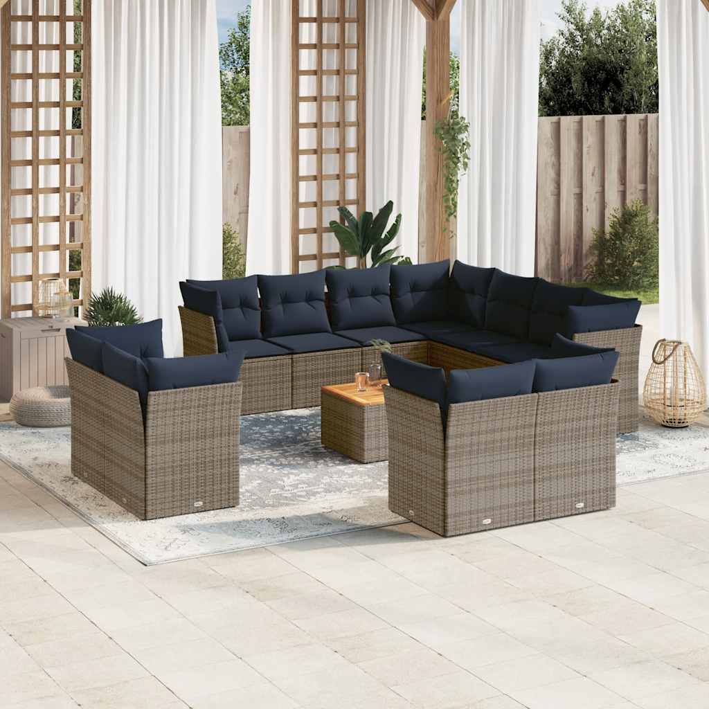 Set Divani da Giardino 12 pz con Cuscini Grigio in Polyrattan - homemem39