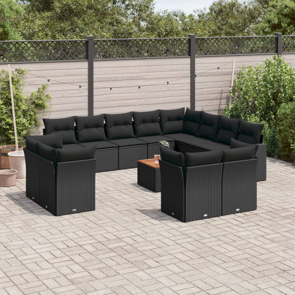 Set Divani da Giardino 13pz con Cuscini Nero in Polyrattan - homemem39