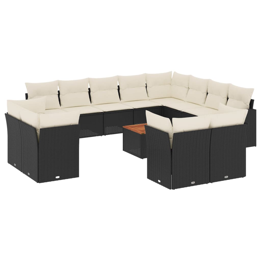 Set Divani da Giardino 13pz con Cuscini Nero in Polyrattan