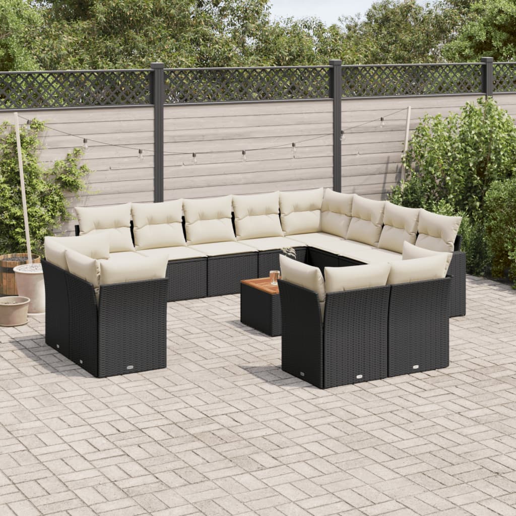 Set Divani da Giardino 13pz con Cuscini Nero in Polyrattan