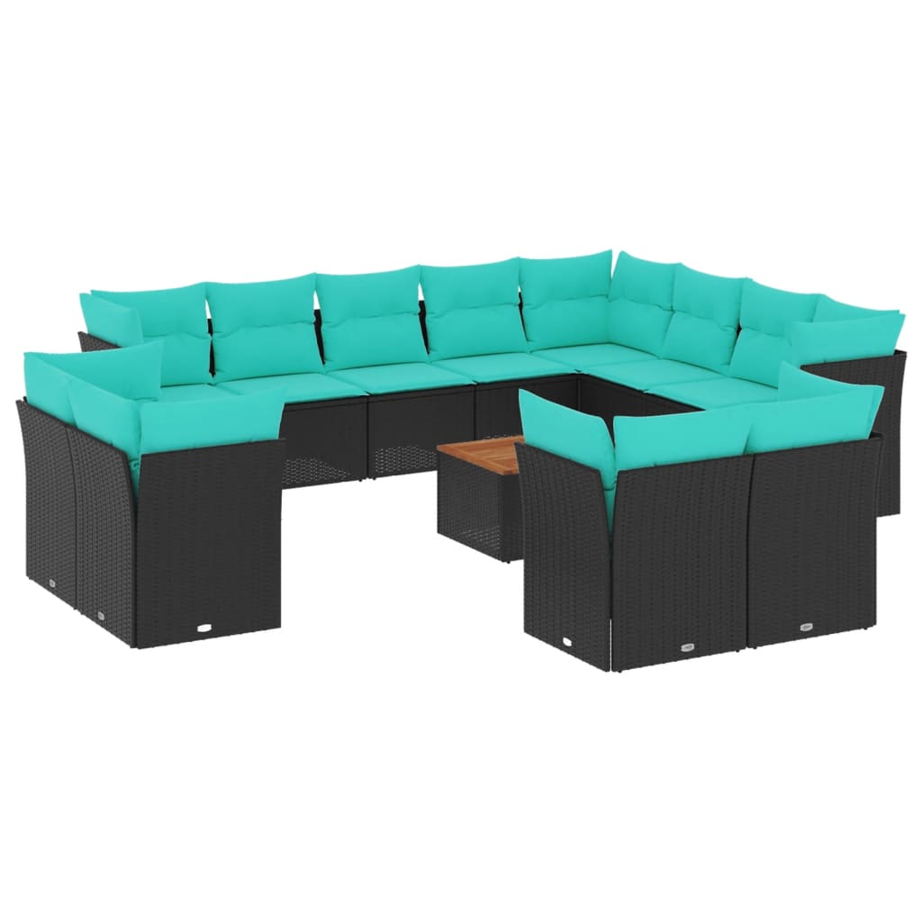 Set Divani da Giardino 13pz con Cuscini Nero in Polyrattan | homemem39