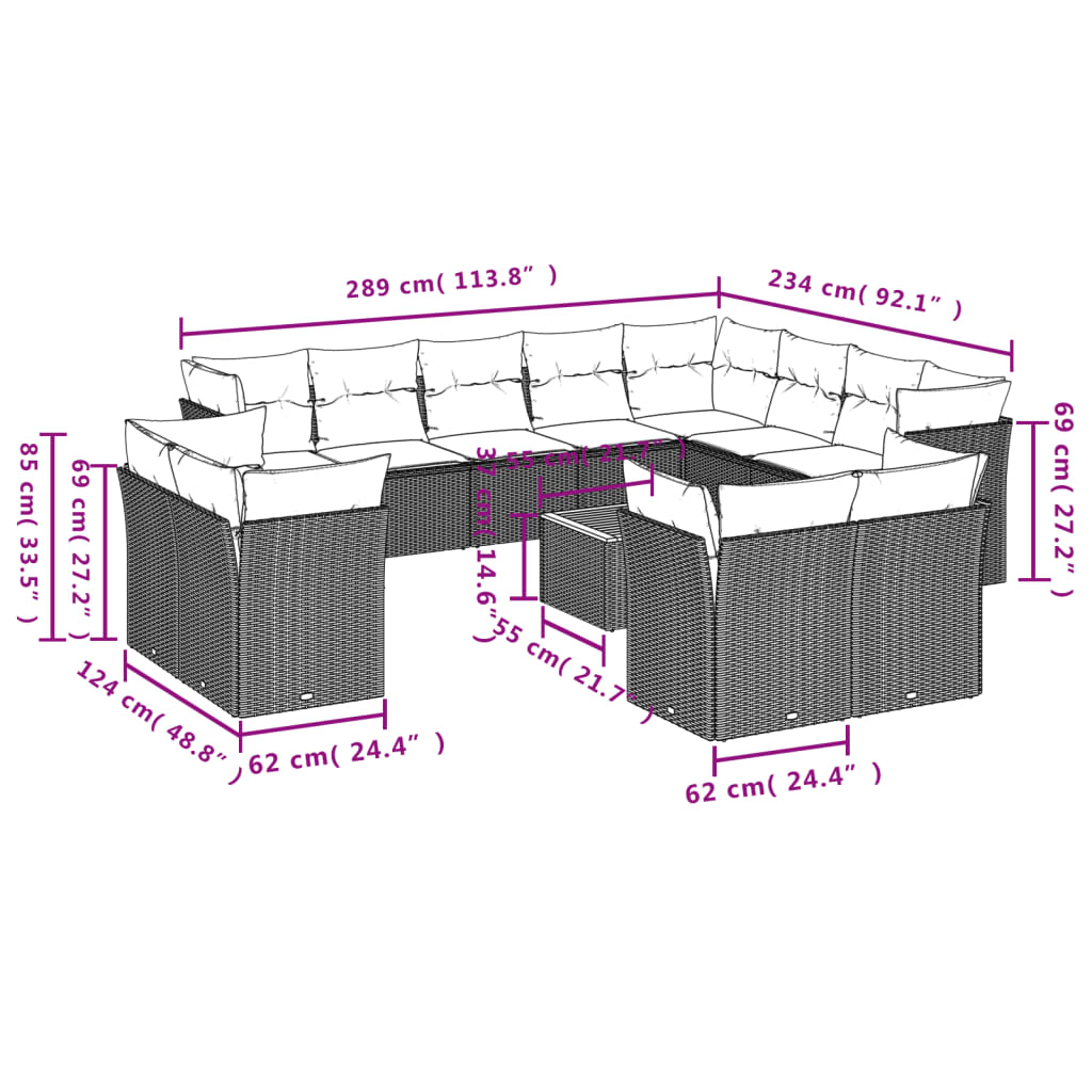 Set Divano da Giardino 13 pz con Cuscini Beige in Polyrattan | homemem39