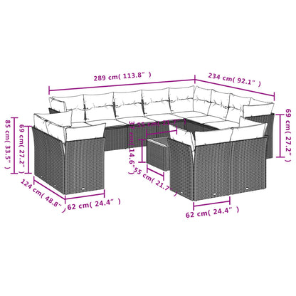 Set Divano da Giardino 13 pz con Cuscini Beige in Polyrattan | homemem39