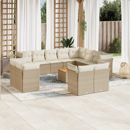 Set Divano da Giardino 13 pz con Cuscini Beige in Polyrattan | homemem39