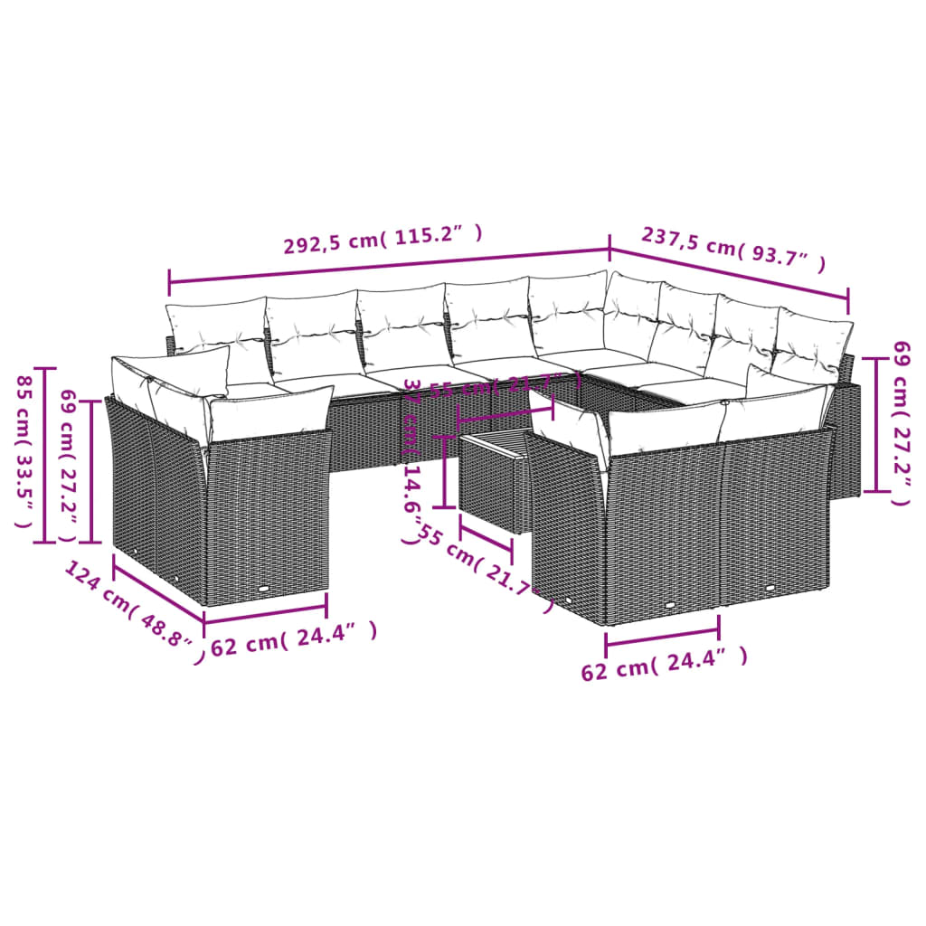 Patio Sofa Set 12-Posti Misto Beige e Grigio Chiaro | homemem39