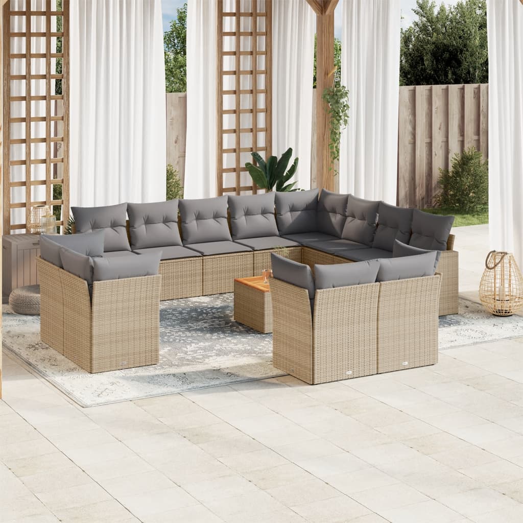 Set Divano da Giardino 13 pz con Cuscini Beige Misto Polyrattan - homemem39