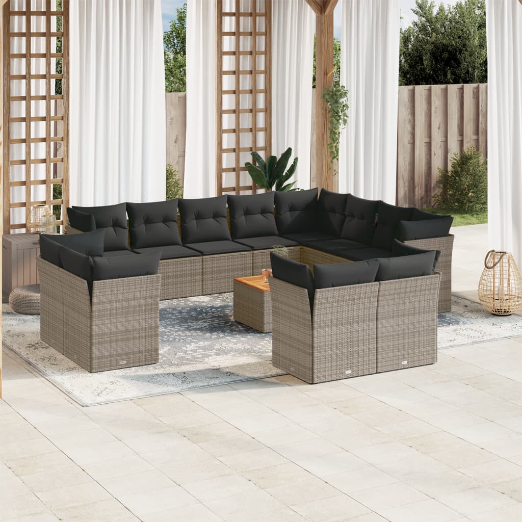 Set Divani da Giardino 13 pz con Cuscini Grigio in Polyrattan | homemem39