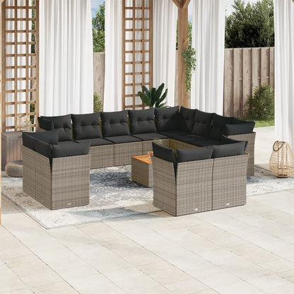 Set Divani da Giardino 13 pz con Cuscini Grigio in Polyrattan | homemem39
