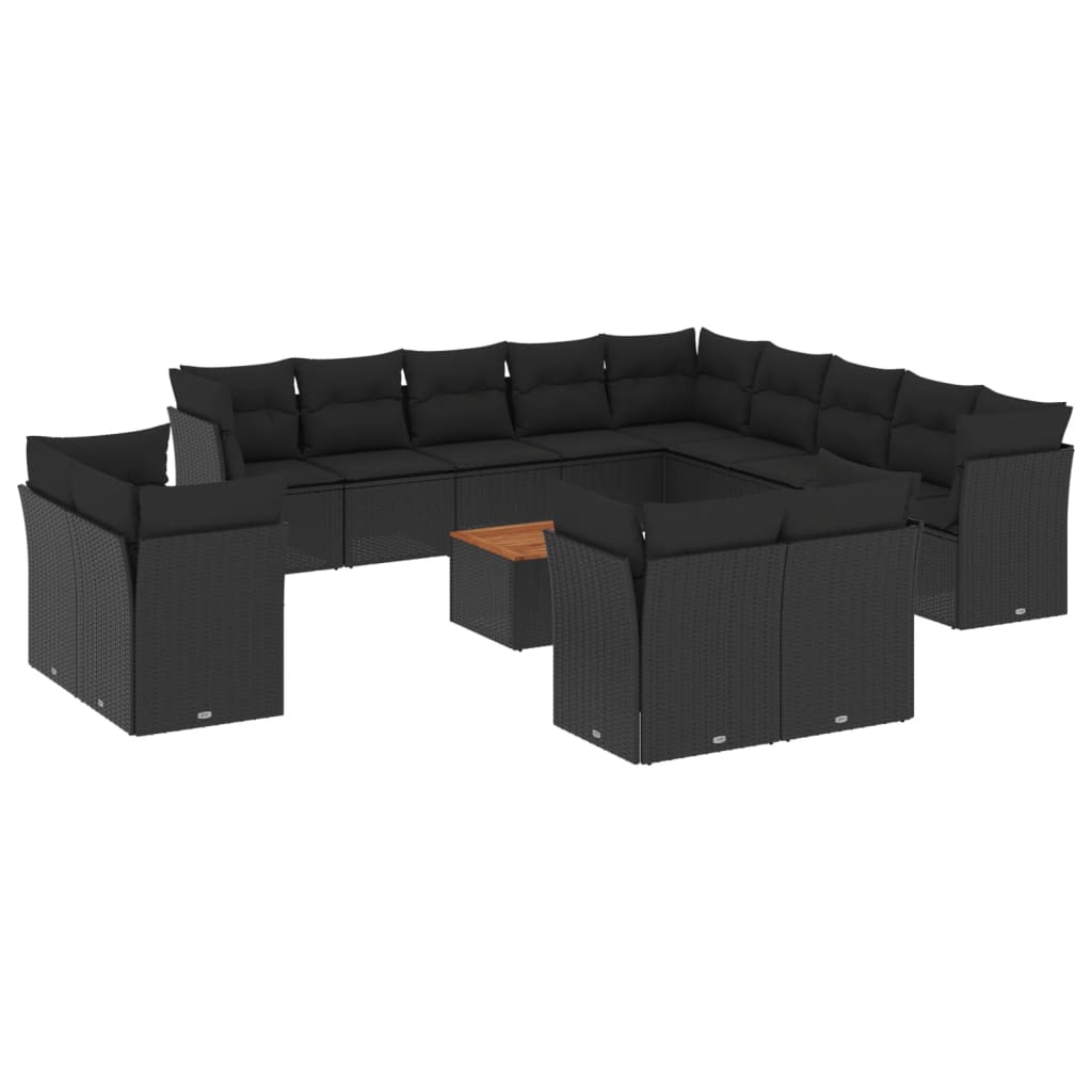 Set Divani da Giardino 14pz con Cuscini in Polyrattan Nero | homemem39