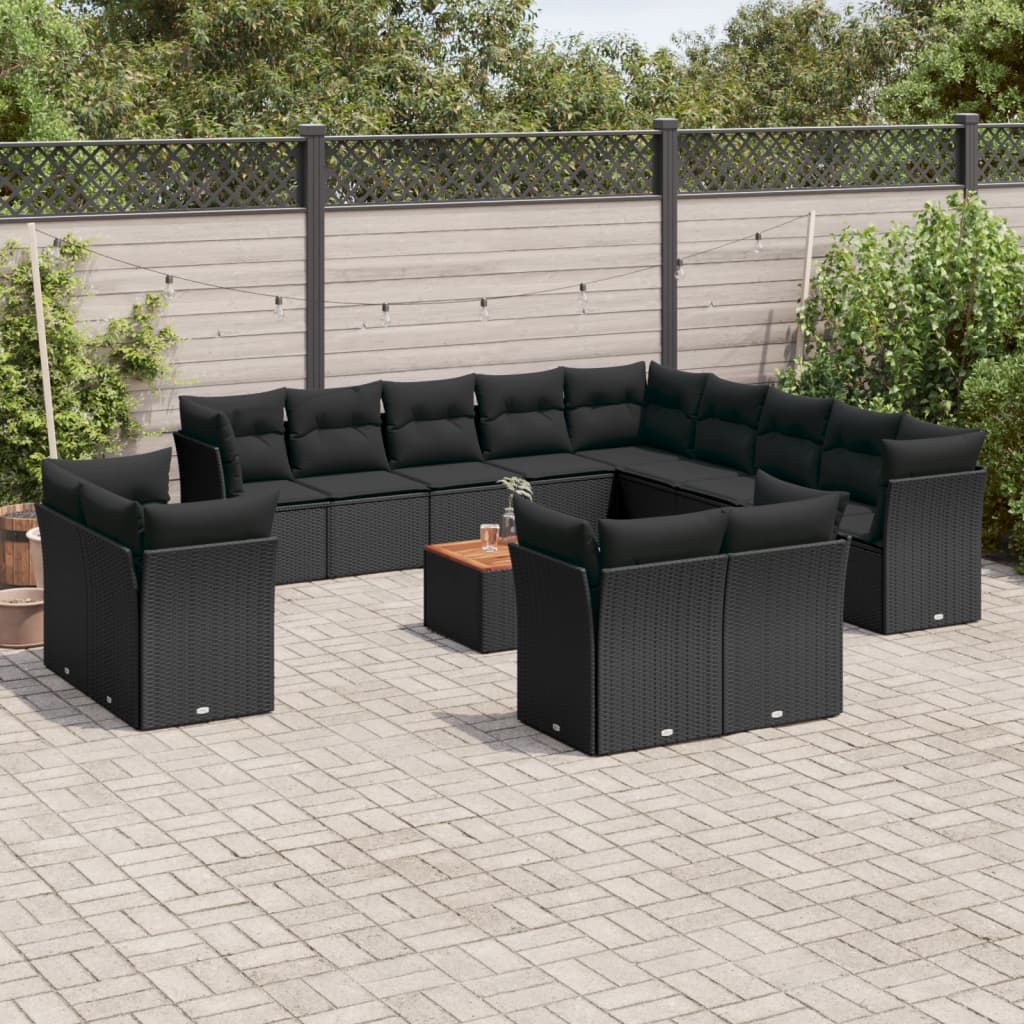 Set Divani da Giardino 14pz con Cuscini in Polyrattan Nero | homemem39