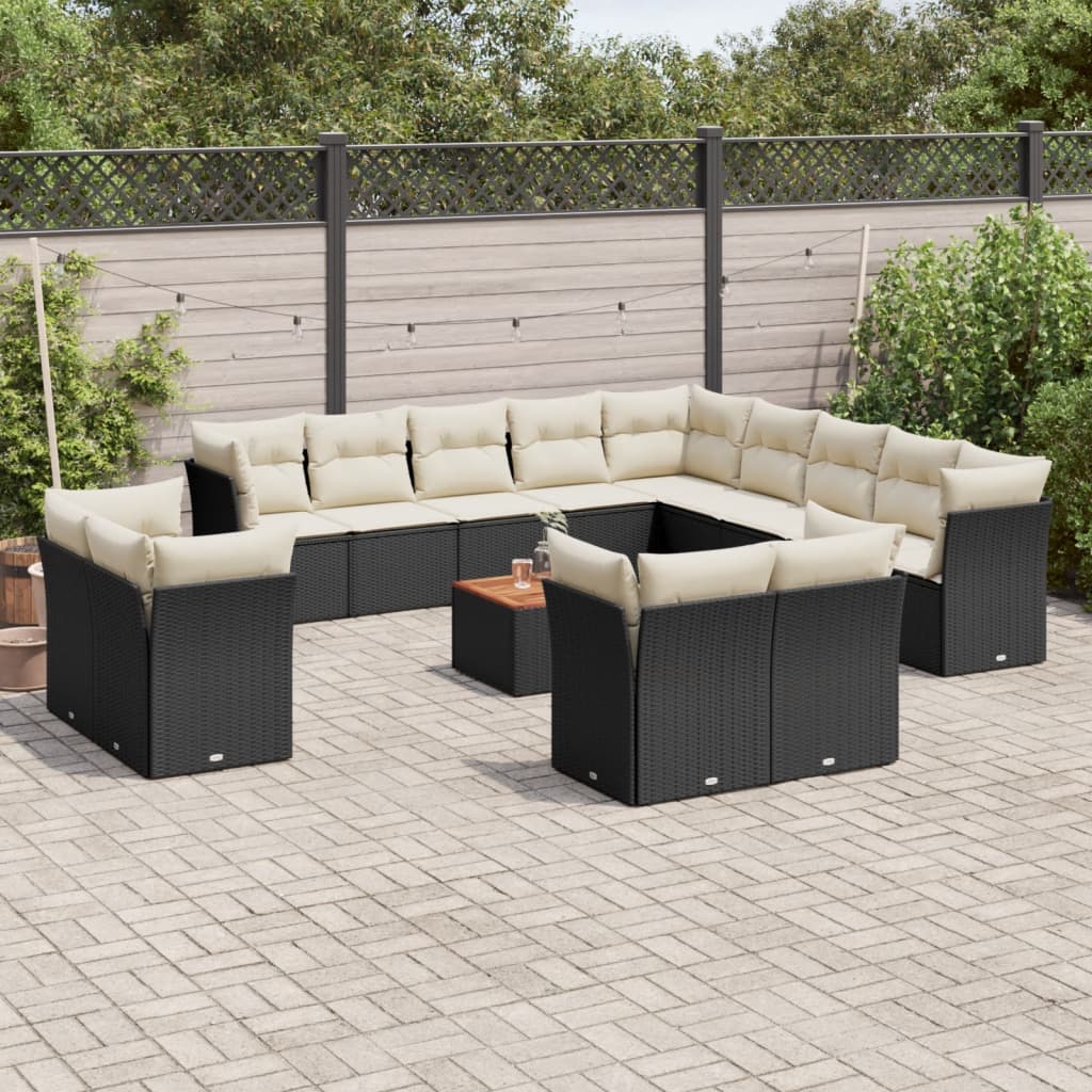 Set Divani da Giardino 14pz con Cuscini in Polyrattan Nero - homemem39