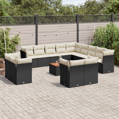 Set Divani da Giardino 14pz con Cuscini in Polyrattan Nero - homemem39
