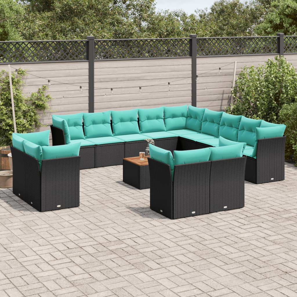 Set Divani da Giardino 14pz con Cuscini in Polyrattan Nero | homemem39