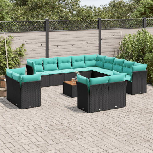 Set Divani da Giardino 14pz con Cuscini in Polyrattan Nero | homemem39