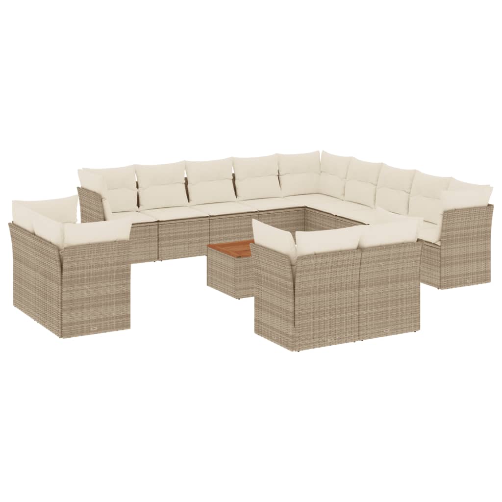 Set Divani da Giardino 14pz con Cuscini in Polyrattan Beige | homemem39