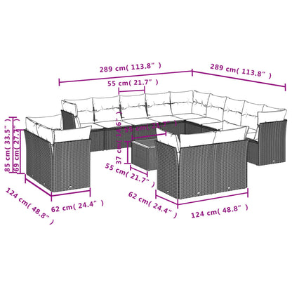Set Divani da Giardino 14pz con Cuscini in Polyrattan Beige | homemem39