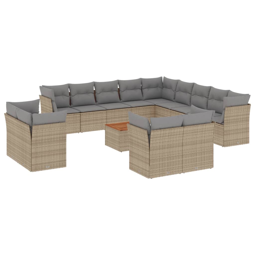 Set Divano da Giardino 14 pz con Cuscini Beige Misto Polyrattan - homemem39