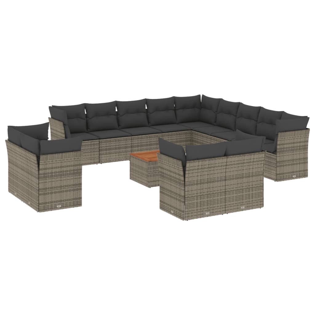 Set Divani da Giardino 14pz con Cuscini in Polyrattan Grigio - homemem39