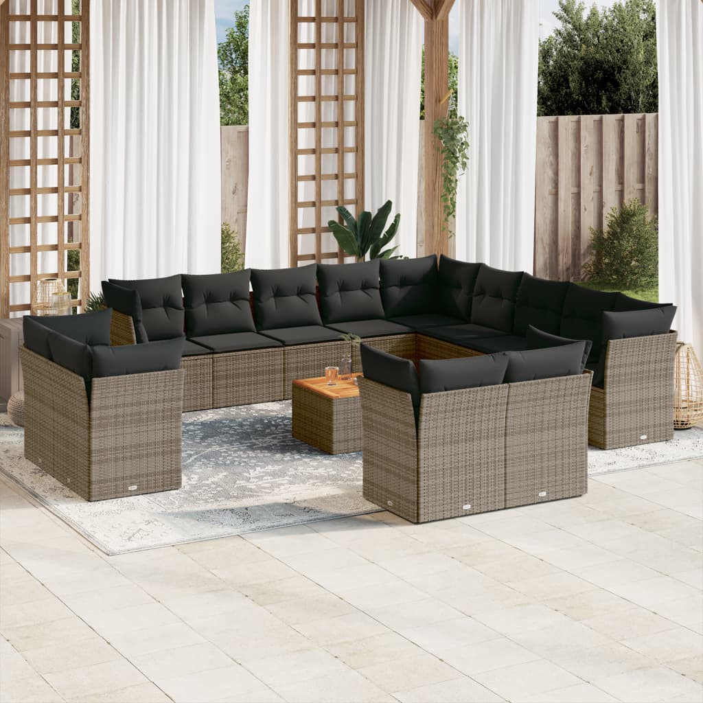 Set Divani da Giardino 14pz con Cuscini in Polyrattan Grigio - homemem39