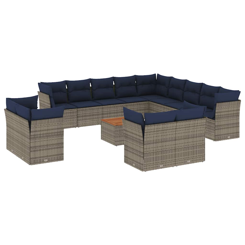 Set Divani da Giardino 14pz con Cuscini in Polyrattan Grigio - homemem39