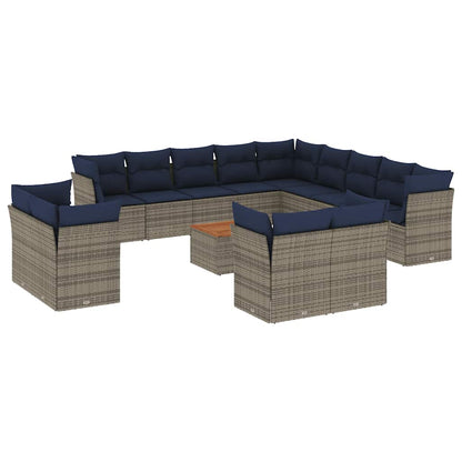 Set Divani da Giardino 14pz con Cuscini in Polyrattan Grigio - homemem39