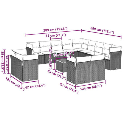 Set Divani da Giardino 14pz con Cuscini in Polyrattan Grigio - homemem39
