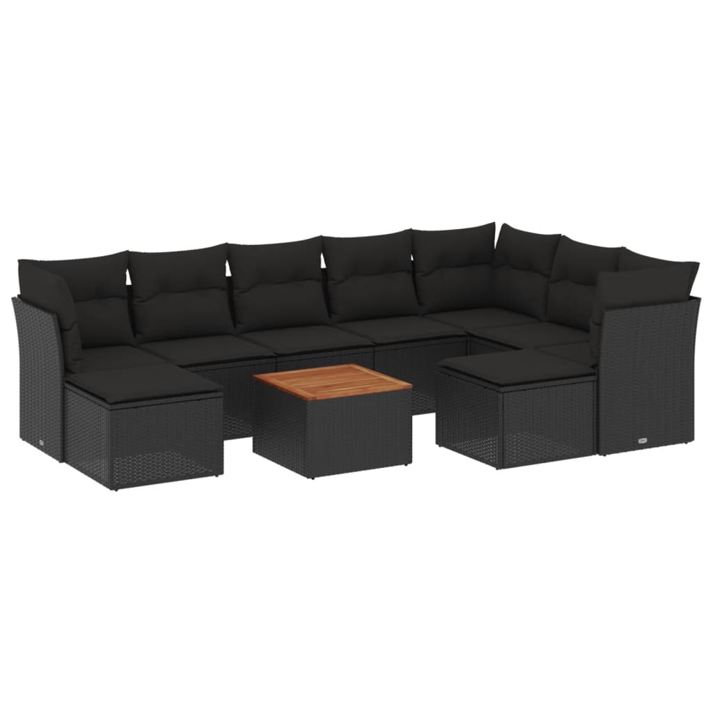 Set Divani da Giardino 10pz con Cuscini in Polyrattan Nero - homemem39