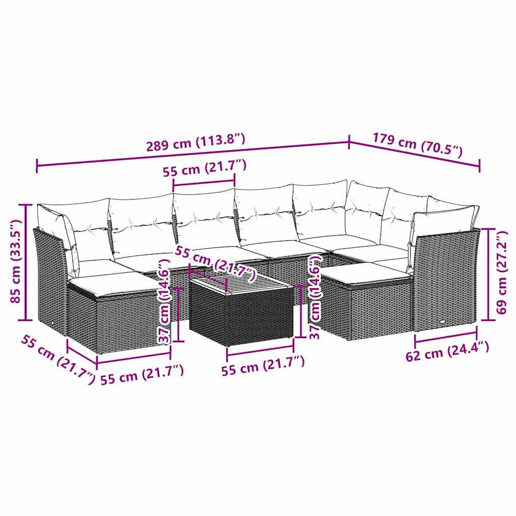Set Divani da Giardino 10pz con Cuscini in Polyrattan Nero - homemem39