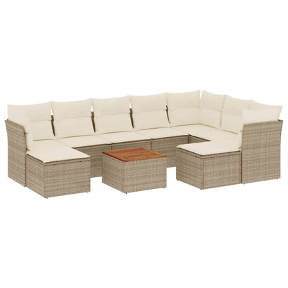 Set Divano da Giardino 10 pz con Cuscini Beige in Polyrattan | homemem39