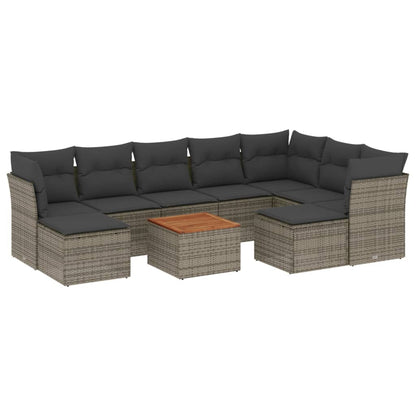 Set Divano da Giardino 10 pz con Cuscini Grigio in Polyrattan - homemem39