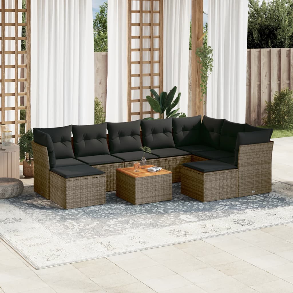 Set Divano da Giardino 10 pz con Cuscini Grigio in Polyrattan - homemem39