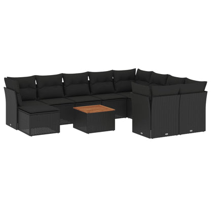 Set Divani da Giardino 11 pz con Cuscini in Polyrattan Nero - homemem39