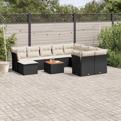 Set Divani da Giardino 11 pz con Cuscini in Polyrattan Nero | homemem39
