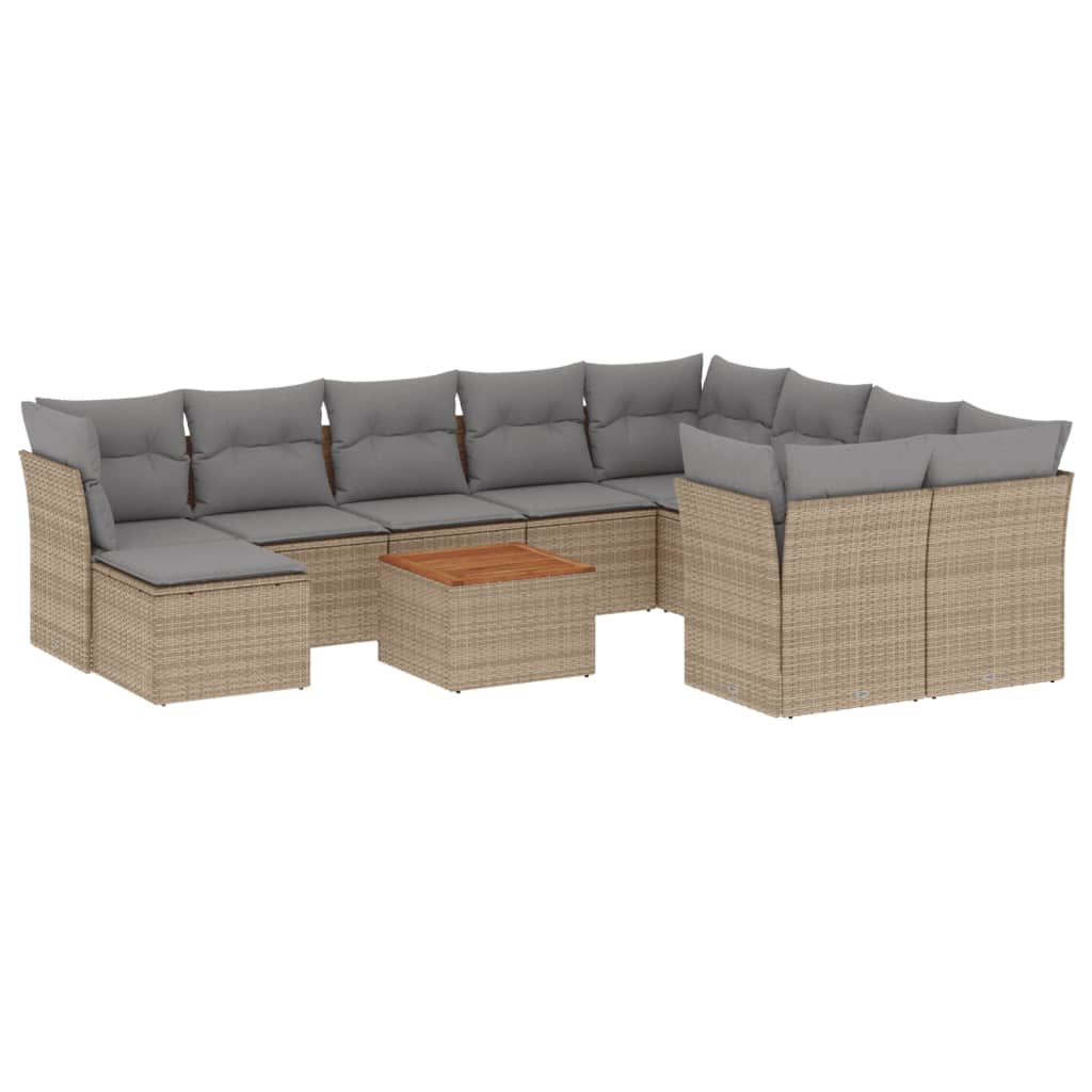 Set Divano da Giardino 11 pz con Cuscini Beige Misto Polyrattan - homemem39