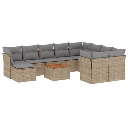 Set Divano da Giardino 11 pz con Cuscini Beige Misto Polyrattan - homemem39