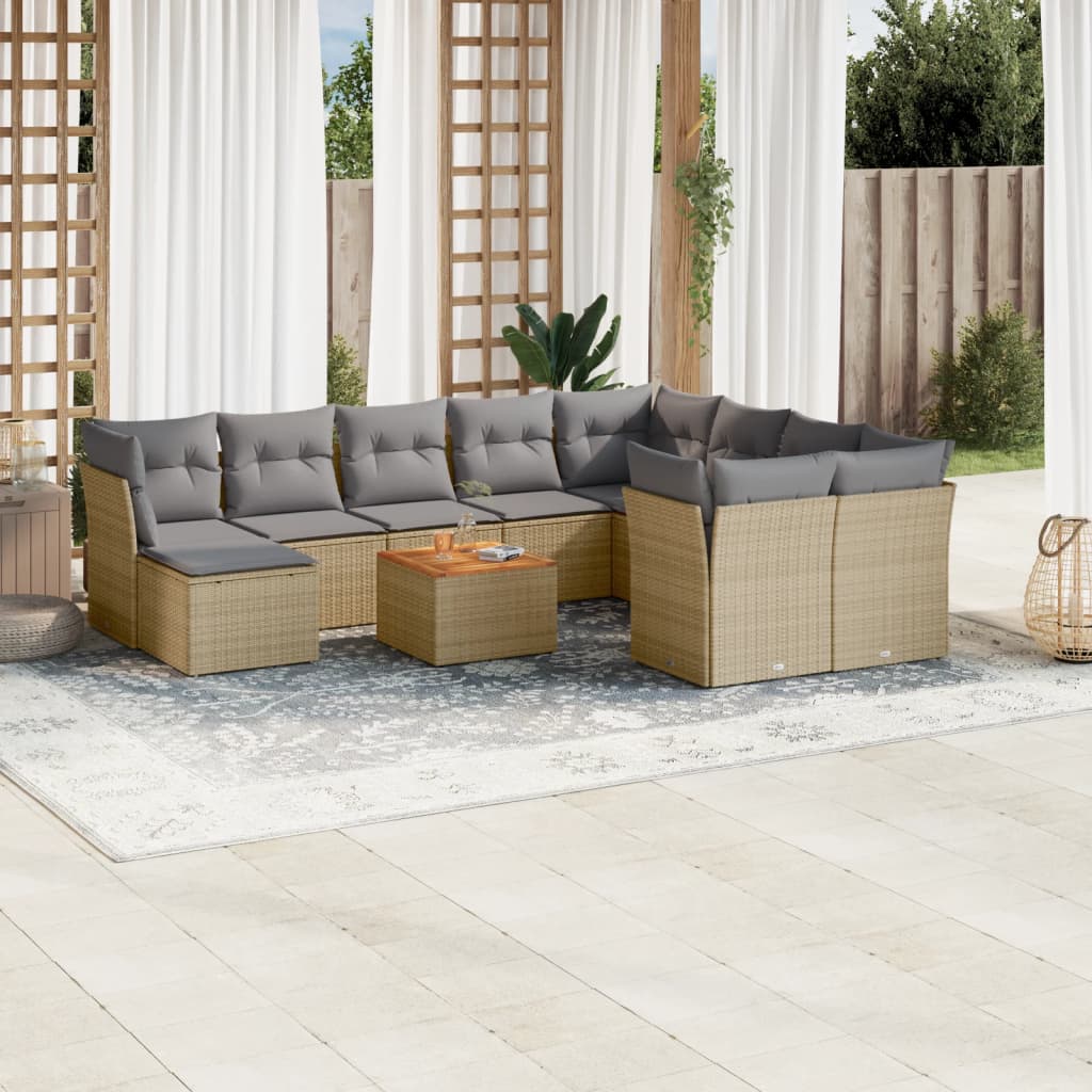 Set Divano da Giardino 11 pz con Cuscini Beige Misto Polyrattan - homemem39