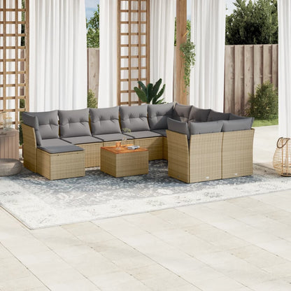 Set Divano da Giardino 11 pz con Cuscini Beige Misto Polyrattan - homemem39