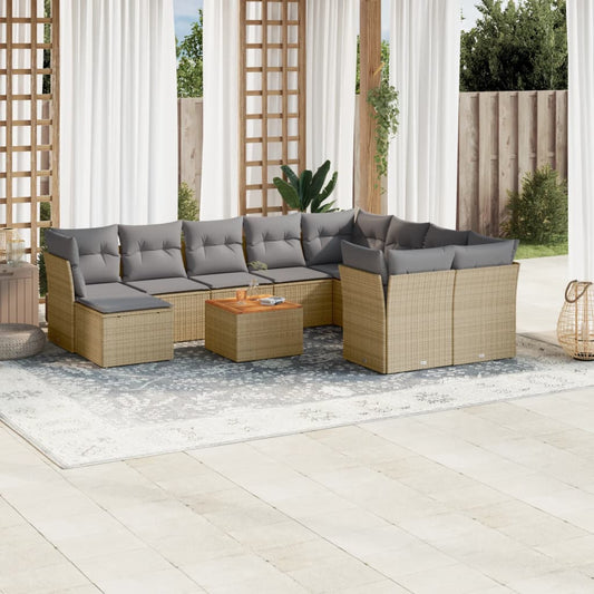 Set Divano da Giardino 11 pz con Cuscini Beige Misto Polyrattan - homemem39