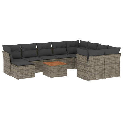 Set Divani da Giardino 11 pz con Cuscini in Polyrattan Grigio - homemem39