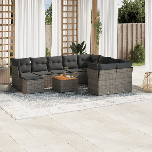 Set Divani da Giardino 11 pz con Cuscini in Polyrattan Grigio - homemem39