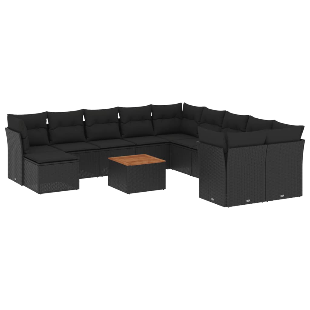 Set Divani da Giardino 12 pz con Cuscini Nero in Polyrattan | homemem39