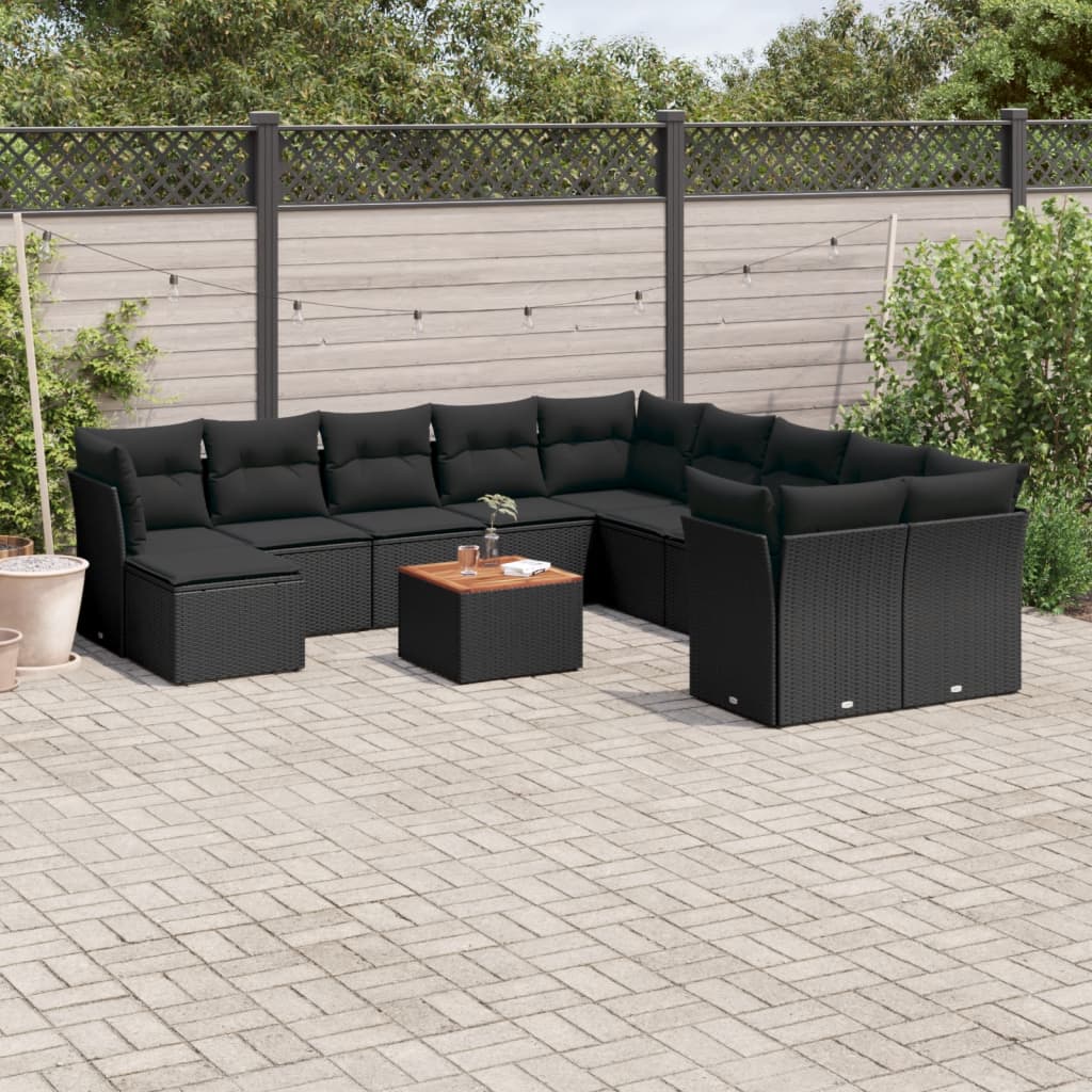 Set Divani da Giardino 12 pz con Cuscini Nero in Polyrattan | homemem39