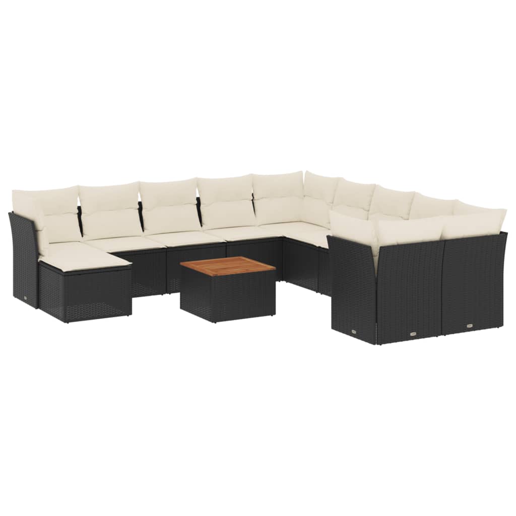 Set Divani da Giardino 12 pz con Cuscini Nero in Polyrattan - homemem39