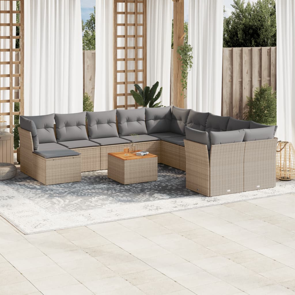 Set Divano da Giardino 12 pz con Cuscini Beige Misto Polyrattan - homemem39