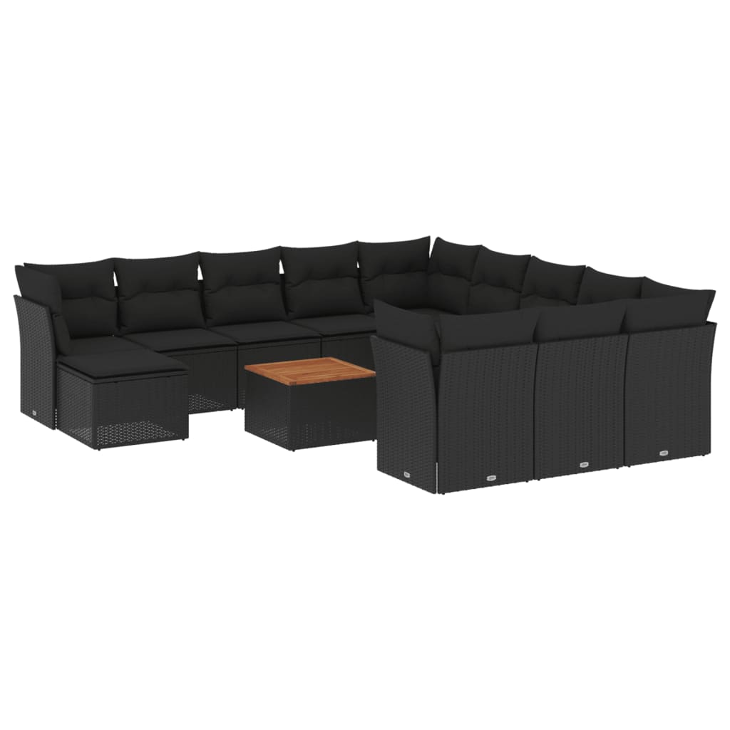 Set Divani da Giardino 13pz con Cuscini Nero in Polyrattan | homemem39